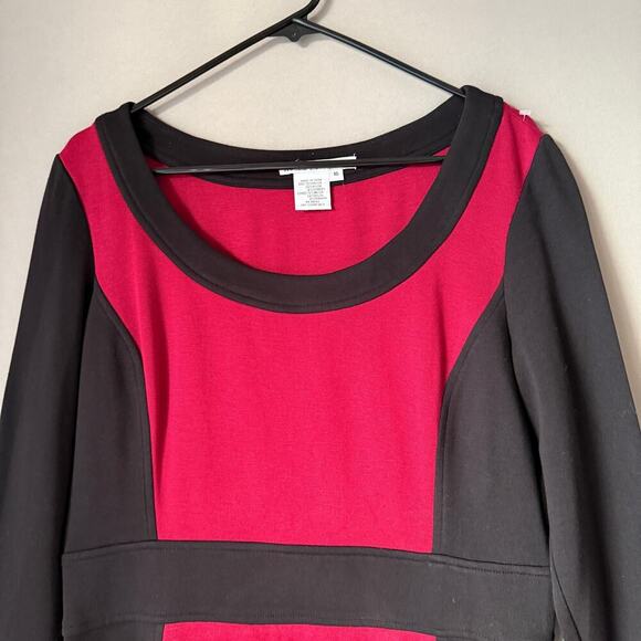 Maggy London Women Colorblock Sheath Dress Black Red 3/4 Sleeve Size 16 - Picture 2 of 7